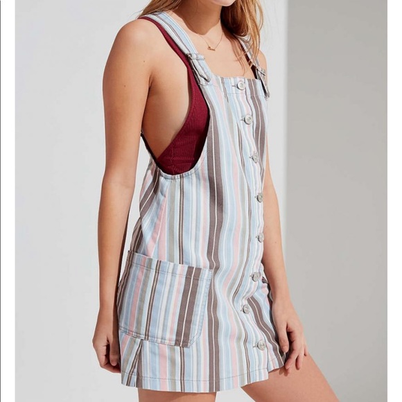 BDG pink blue striped overall denim button dress - Picture 3 of 11